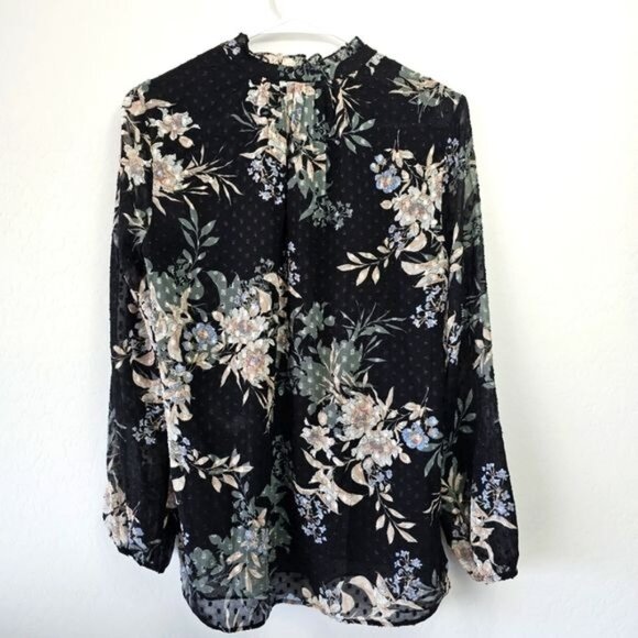 Daniel Rainn Anthropologie Black Floral Long Sleeve Tunic Blouse Size Small NWT - Picture 4 of 5